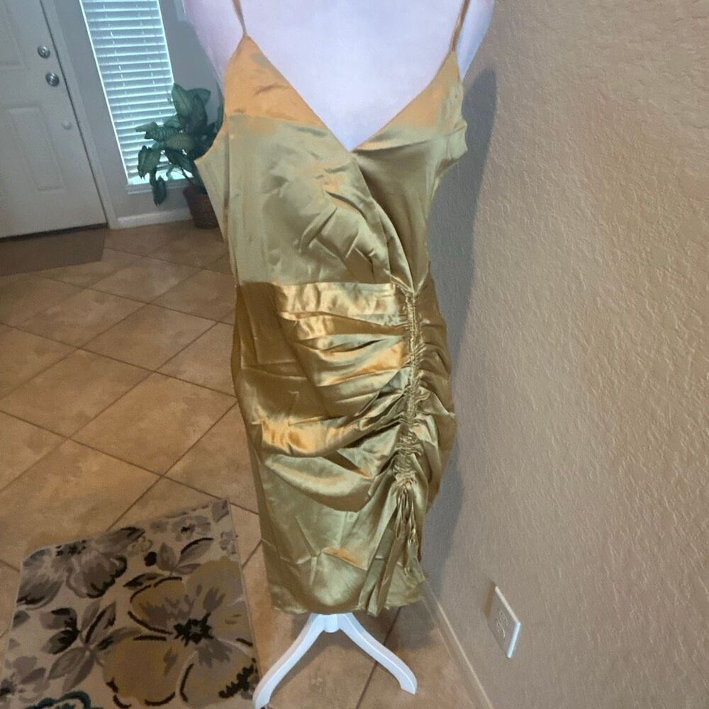 Dance & Marvel L Ruched Satin Evening Dress Gold Cocktail Special Occasion